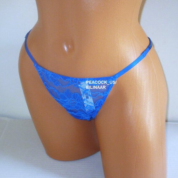 VICTORIA SECRET Very Sexy Shine Strap V-String Thong Panty  M Blue Lace $25 - Picture 3 of 4